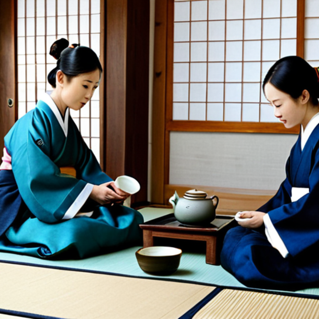 Korean Tea Ceremony**

"A traditional Korean tea ceremony (Darye) in a Hanok house, focus on the tea master in a modest Hanbok preparing tea, serene atmosphere, guests observing respectfully, fully clothed, appropriate content, safe for work, perfect anatomy, natural proportions, professional photography, high quality, family-friendly"

**