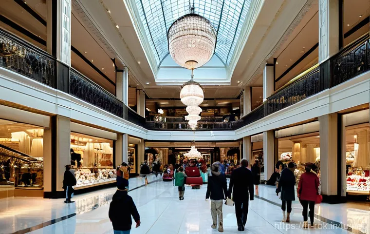 삼풍백화점 붕괴 - **Prompt:** "An interior view of a grand, luxurious, multi-story department store, bustling with ele...