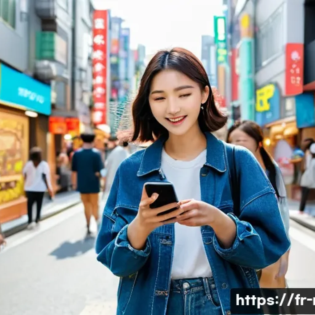카카오맵 사용법 - **Prompt:** A young adult, dressed in casual, modern streetwear, confidently navigating a vibrant st...