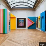 대한민국 유명 인물 - A vibrant contemporary art gallery scene in Paris showcasing diverse emerging artists blending tradi...