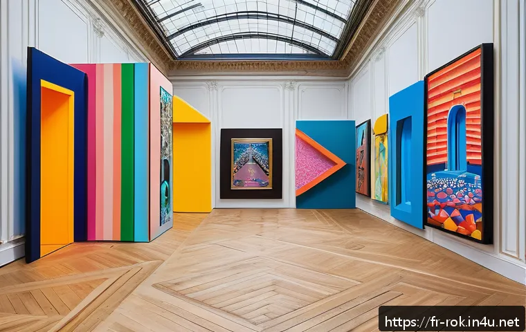 대한민국 유명 인물 - A vibrant contemporary art gallery scene in Paris showcasing diverse emerging artists blending tradi...